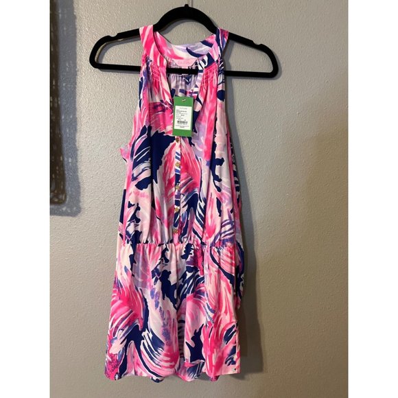Lilly Pulitzer Romper XS NWT Sunny Shoulder Silk Elsa Paradise Point $198 - Picture 7 of 10